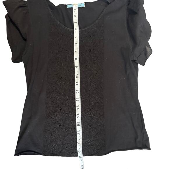 JOHNNY WAS Vintage Cotton Black Shirt Embroidery Panel down front in Sz S - Picture 4 of 8